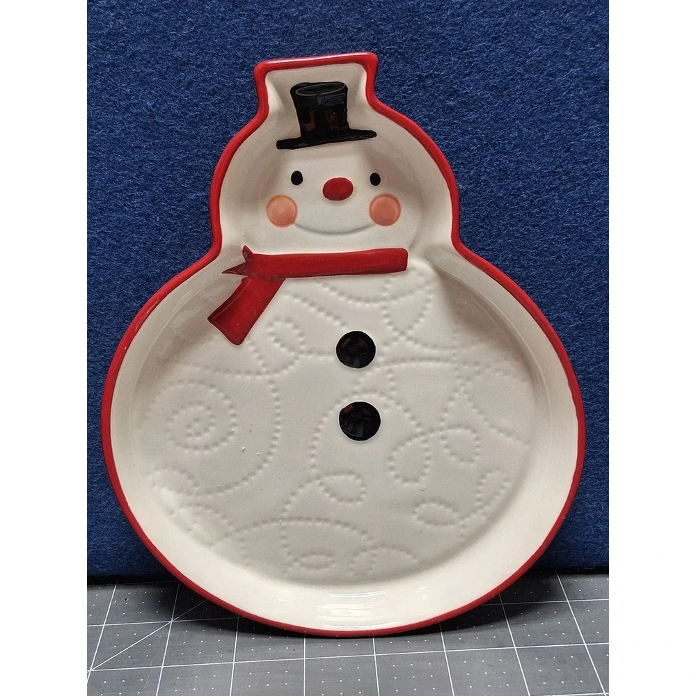 Hallmark‎ Snowman Candy Dish White Red Ceramic Christmas Holiday Trinket Tray